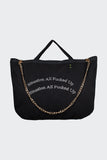 HORIZON Printed Chain Detailed Black Bag